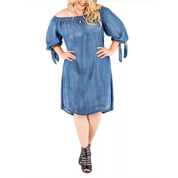 Standards & Practices Julie Off-The-Shoulder Chambray Dress Size 1X Plus NEW Nwt - Picture 1 of 13